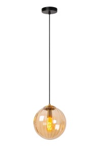 MONSARAZ lampa wisząca szklana kula amber fi 25cm 1xE27 wykończenie czarno-złote