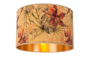 TANSELLE lampa sufitowa abażur fi 45cm bambus z motywem kwiatowym  roślinnym od wewnątrz złoty 1xE27