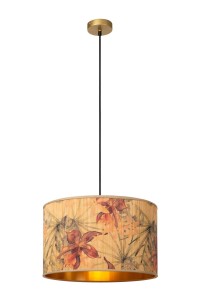 TANSELLE lampa wisząca abażur fi 45cm bambus z motywem kwiatowym roślinnym od wewnątrz złoty 1xE27