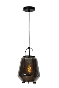 SISKA mała lampa wisząca klosz szkło dymione wykończenie czarne 1xE27