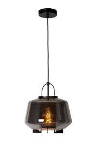SISKA duża lampa wisząca klosz szkło dymione wykończenie czarne 1xE27