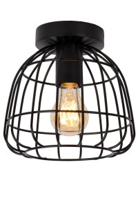 FILOX lampa sufitowa drewno klosz druciany czarny fi 20cm 1xE27