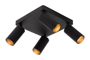 CLUBS lampa sufitowa ze spotami czarna 4xGU10 tubka ryflowana