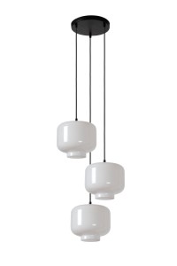MEDINE lampa wisząca kaskada klosze białe szkło fi 25cm wykończenie czarne 3xE27
