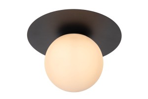 TRICIA lampa sufitowa podstawa czarny dysk klosz mleczna kula fi 15cm 1E27