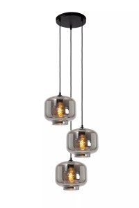 MEDINE lampa wisząca kaskada klosze dymione szkło fi 25cm wykończenie czarne 3xE27