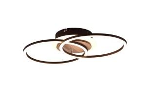 GIRO lampa LED 25W CCT okręgi czarne z dodatkiem drewna  sterowanie światłem za pomocą pilota montaż ściana sufit