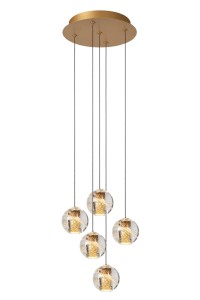 DILENKO lampa wisząca złota zatopione pęcherzyki powietrza w szklanej kuli ze złotą siatka w środku LED 5x3,5W 2700K