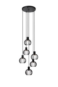 MIKAELA zwis kaskada czarny abażur kulisty z metalowych żeberek fi 16cm 6xE14