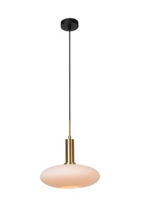 SINGALA lampa wisząca szklana klosz spłaszczona biała kula fi 30cm wykończenie złote 1xE27