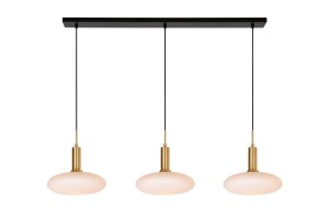 SINGALA lampa nad stół szklana klosze spłaszczona biała kula fi 30cm wykończenie złote 3xE27