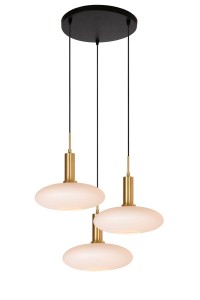 SINGALA lampa nad stolik kawowy szklana klosze spłaszczona biała kula fi 30cm wykończenie złote 3xE27