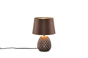 ARIANA lampa nocna ceramiczna brązowa abażur fi 18cm brązowy aksamit 1xE14