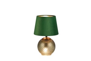 JONNA lampa stolikowa podstawa z zielonego szkła podświetlana abażur zielony aksamit fi 18cm 2xE14
