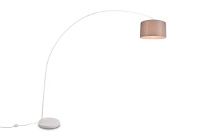 MANSUR 419200131 biała lampa podłogowa na łuku z popielatym abażurem 1xE27