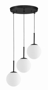 FREDICA W3 lampa wisząca potrójna czarna klosz mleczne kule 3xE27