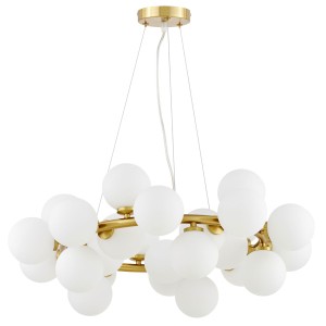 MARSIADA W25 duża lampa wisząca mosiądz ring z białymi kulami 25xG9