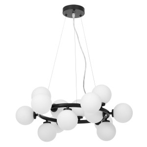 MARSIADA W15 lampa wisząca czarna ring z białymi kulami 15xG9