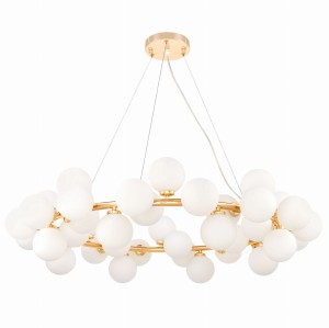 MARSIADA W40 bardzo duża lampa wisząca złota ring z białymi kulami 40xG9