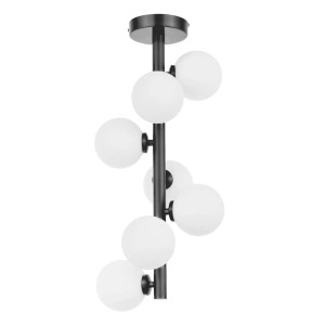 PETRICA W7 lampa sufitowa czarna rurka z białymi szklanymi kulami 7xG9