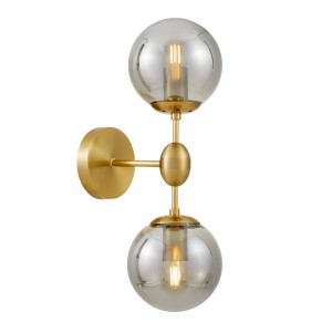 ZODIAK W2 kinkiet mosiężny loft klosze szklane dymione 2xE27