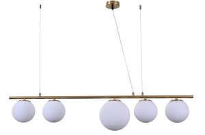 BARISTICA W5 lampa nad stół w mosiądzu z kulistymi kloszami 5xE27