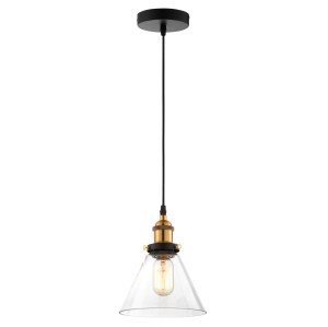 NUBI W1 lampa wisząca loft czarno-złota klosz przezroczysty E27