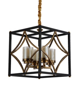 QUADRATO lampa czarno-mosiężna loft szklane klosze tuby 4xE27