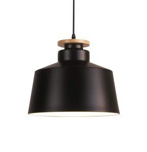 LEVANTI D30 lampa wisząca metalowa czarna z drewnem fi 30cm E27