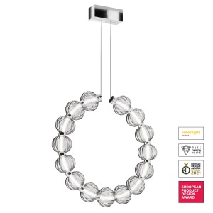 AMULET lampa wisząca szklane korale nawinięte na sznur wykończenie chrom LED 23W 4000K