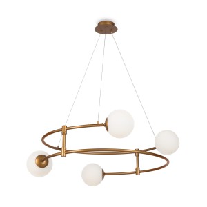 BALANCE nowoczesna lampa wisząca złota fi 61cm klosze kule 4xG9
