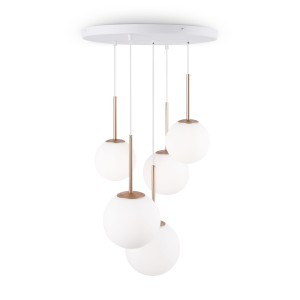 BASIC FORM lampa wisząca duża biało-złota klosze białe kule 5xE14
