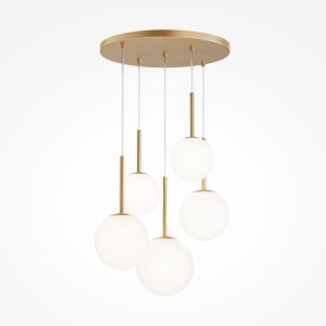 BASIC FORM lampa wisząca duża złota klosze białe kule 5xE14