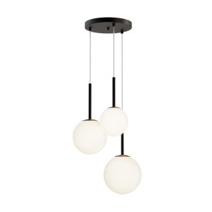 BASIC FORM lampa wisząca potrójna czarna klosze kule białe 3xE14