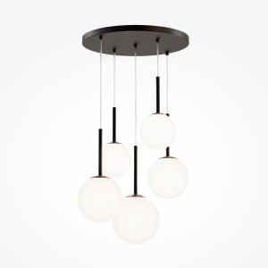 BASIC FORM lampa wisząca duża czarna klosze białe kule 5xE14