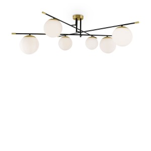 NOSTALGIA lampa sufitowa czarno-złota klosz kula biała fi 15cm 6xE14