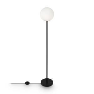 RING lampa podłogowa czarny 1xE27 klosz biała kula fi 25cm
