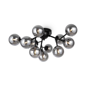 DALLAS lampa sufitowa czarna klosze dymione 12xG9