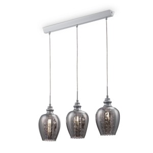 BLUES lampa wisząca nad stół szklana z wisiorkami ze szkła klosze dymione 3xE14