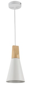 BICONES zwis metalowy biały z drewnem fi 14cm 1xE27