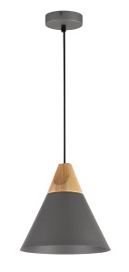 BICONES zwis metalowy szary z drewnem fi 22cm 1xE27