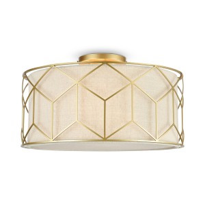 MESSINA lampa sufitowa abażur z naturalnego lnu ze złotym ornamentem wokół fi 43cm 3xE14
