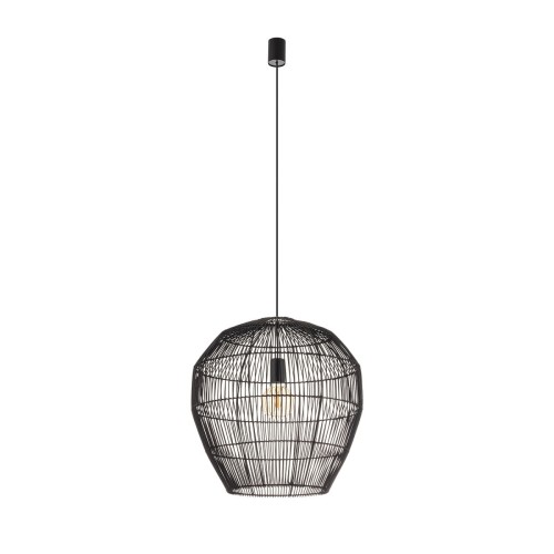 HAITI M czarna bambusowa lampa wisząca fi 50cm wykończenie czarne  1xE27 styl boho 