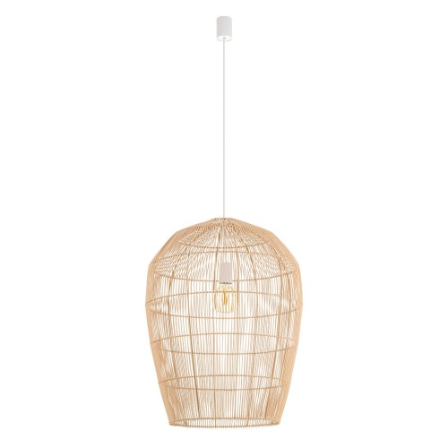 HAITI L bambusowa lampa wisząca fi 53cm 1xE27 wykończenie białe styl boho
