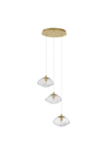NAYARIT lampa wisząca kaskada złota 3xG9 ze szklanymi kloszami o nieregularnych kształtach