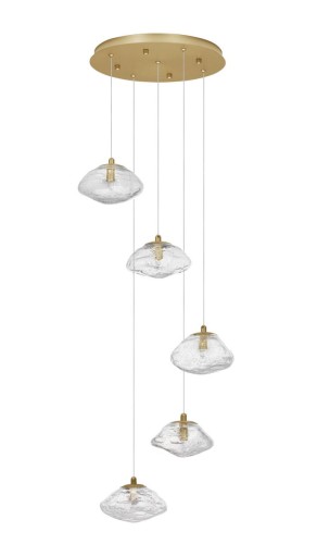 NAYARIT lampa wisząca kaskada złota 5xG9 ze szklanymi kloszami o nieregularnych kształtach