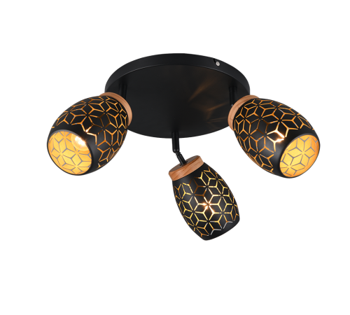 BIDAR R61573380 lampa sufitowa abażur metalowy czarno-złoty z wyciętym wzorem 3xE14
