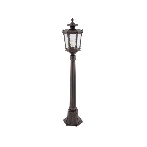 AMUR 4694 słupek zewnętrzny retro bogato zdobiony czarny/miedź 115cm E27 klosz szklany