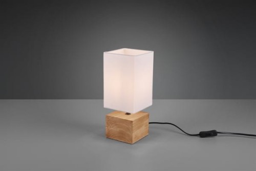 WOODY lampa stołowa podstawa drewniana kostka biały abażur fi 12cm 1xE14