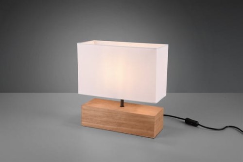 WOODY lampa stołowa podstawa podłużna drewniana biały abażur 1xE27